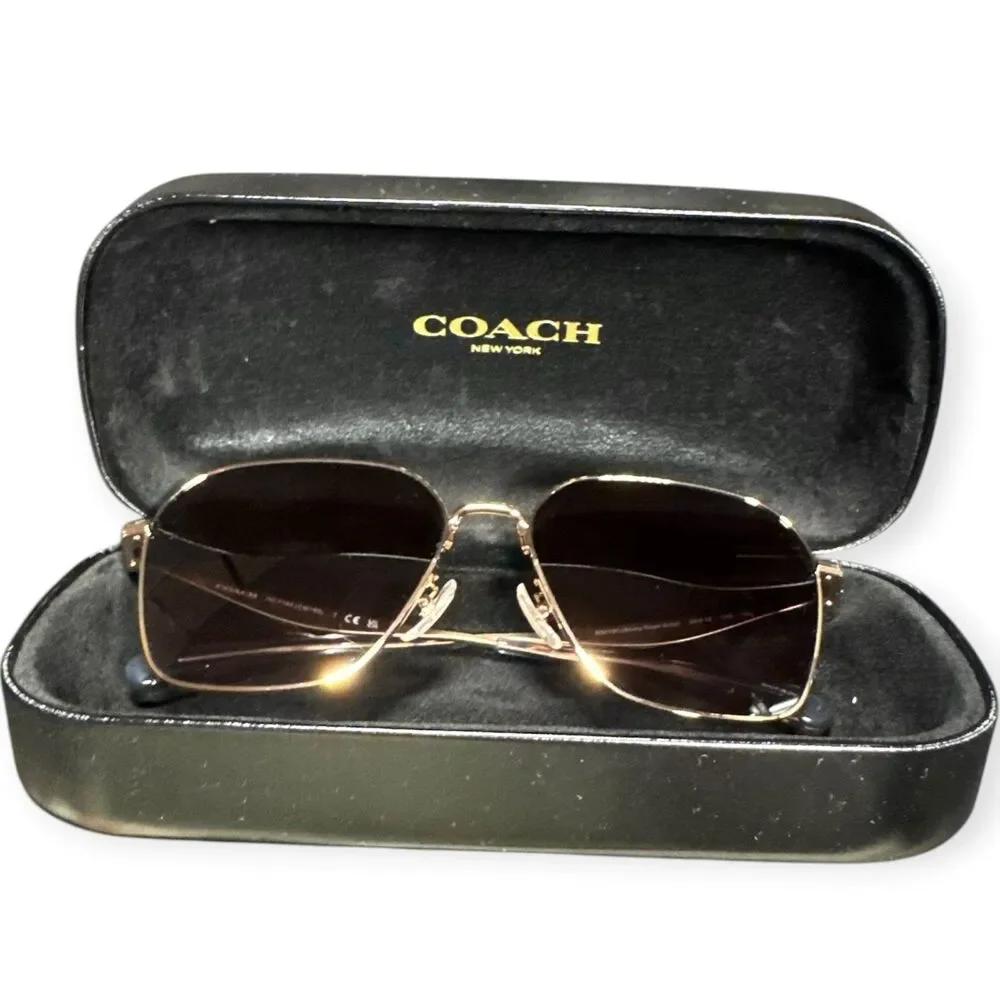 Coach Gold Sunglasses HC 7168‎ Shiny Rose Gold Metal Gray with Case Glam 145mm